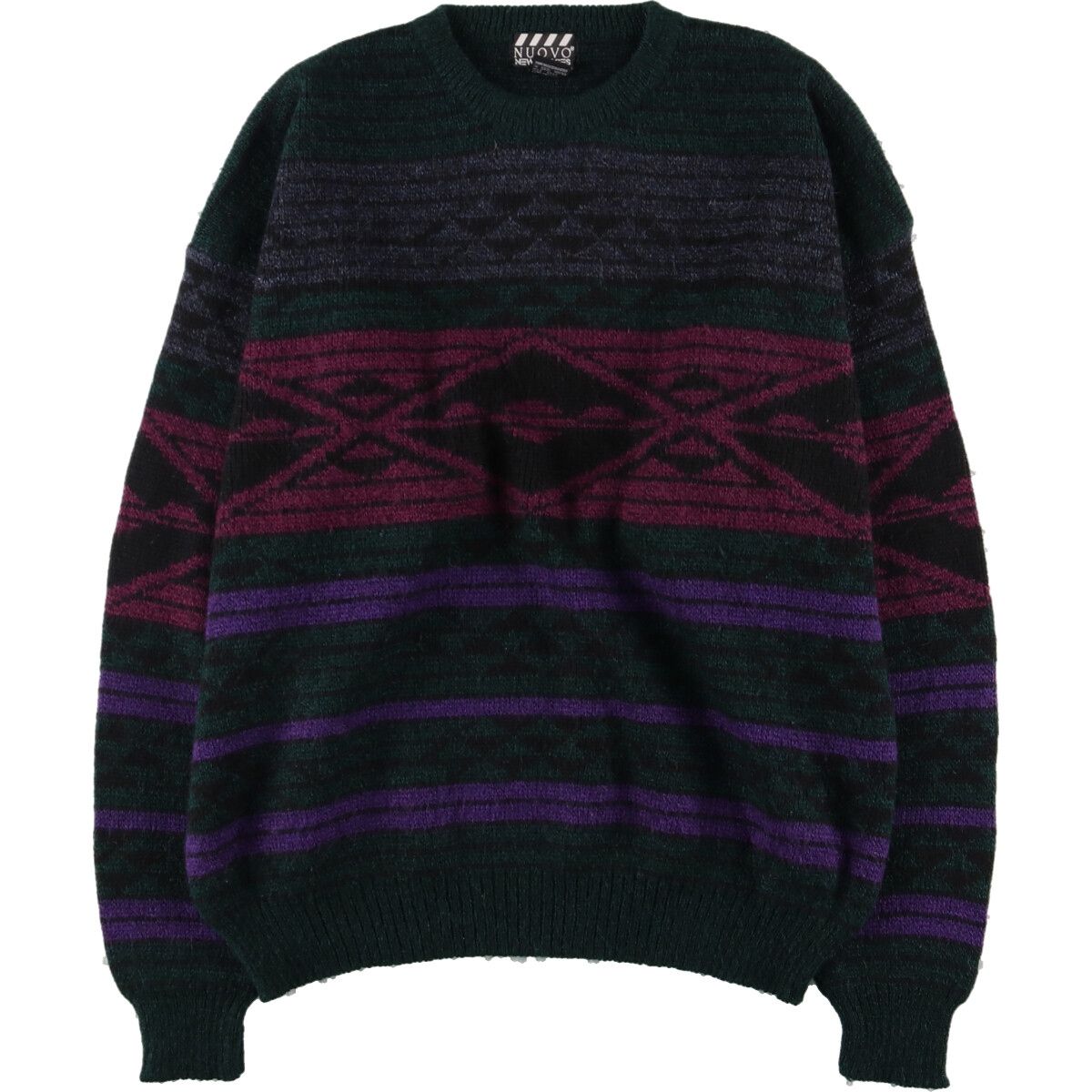 古着 NUOVO NEW FORCES 総柄 アクリルニットセーター メンズL/eaa371931