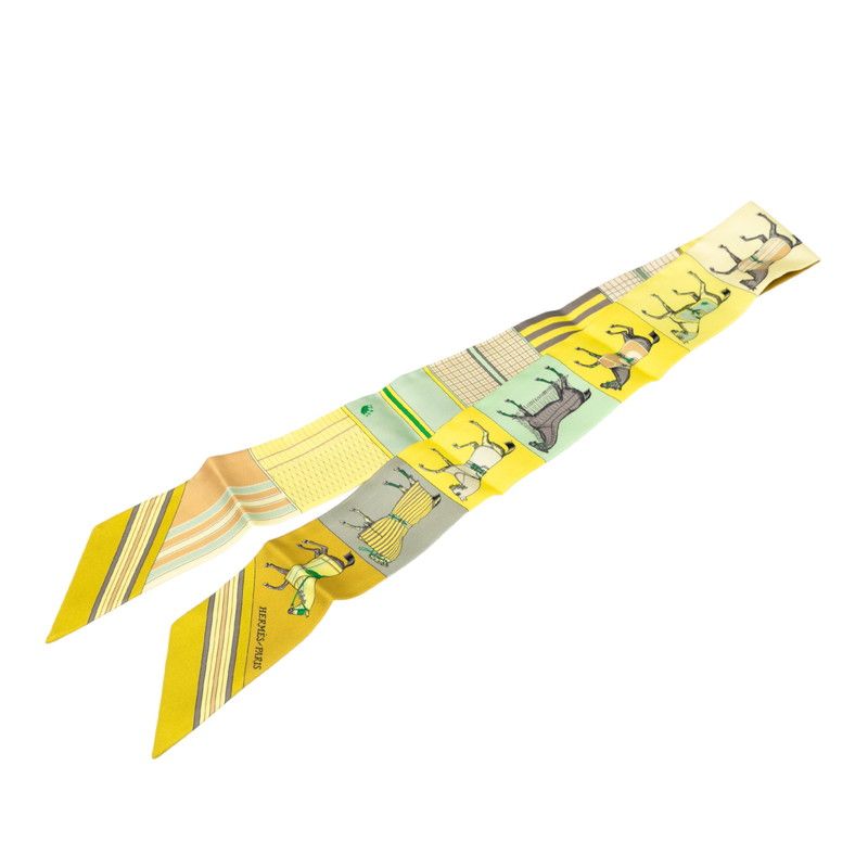 エルメス ツイリー COUVERTURES ET TENUES 馬着 イエロー グレー マルチカラー シルク レディース HERMES【1-0214469】