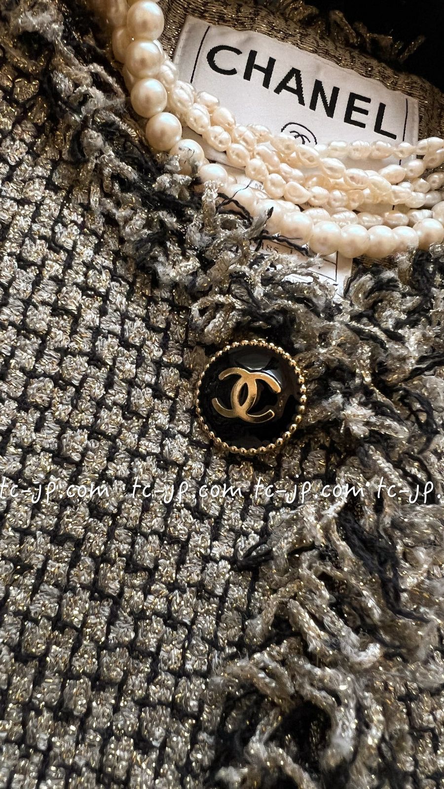 71万 シャネル CHANEL 07S ゴールド・ツイード ノーカラー 美人見え ジャケット 34 38 CCボタン 一番人気