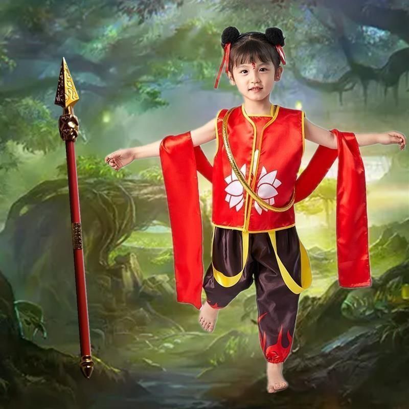 哪吒（ナタ）魔童の海上大冒険コスプレ衣装 子供用キャラクター演技用服装 撮影用衣装 ネチャの道具付き