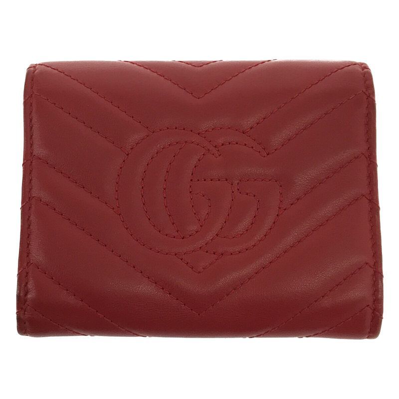 【美品】 GUCCI / グッチ | GG マーモント レザー ウォレット 三つ折り 財布 | ‐ | ハイビスカスレッド | レディース