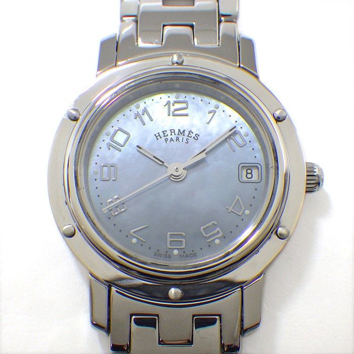 エルメス HERMES 腕時計 クリッパー CL4.210 デイト ブルーシェル文字盤 SS クオーツアナログ