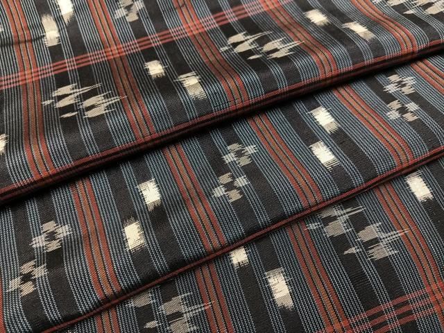 平和屋着物○男性 紬 アンサンブル 絣文様 キングサイズ 正絹 逸品 未