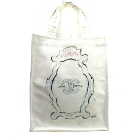 【中古】 シャネル CHANEL クルーズライン トートバッグ ショルダー ハンド ココマーク ホワイト キャンバス 86BW122