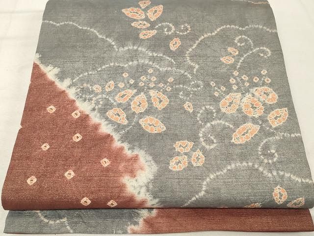 平和屋着物○太鼓柄袋帯 紬地 手描き 人物風景花文 金彩 正絹