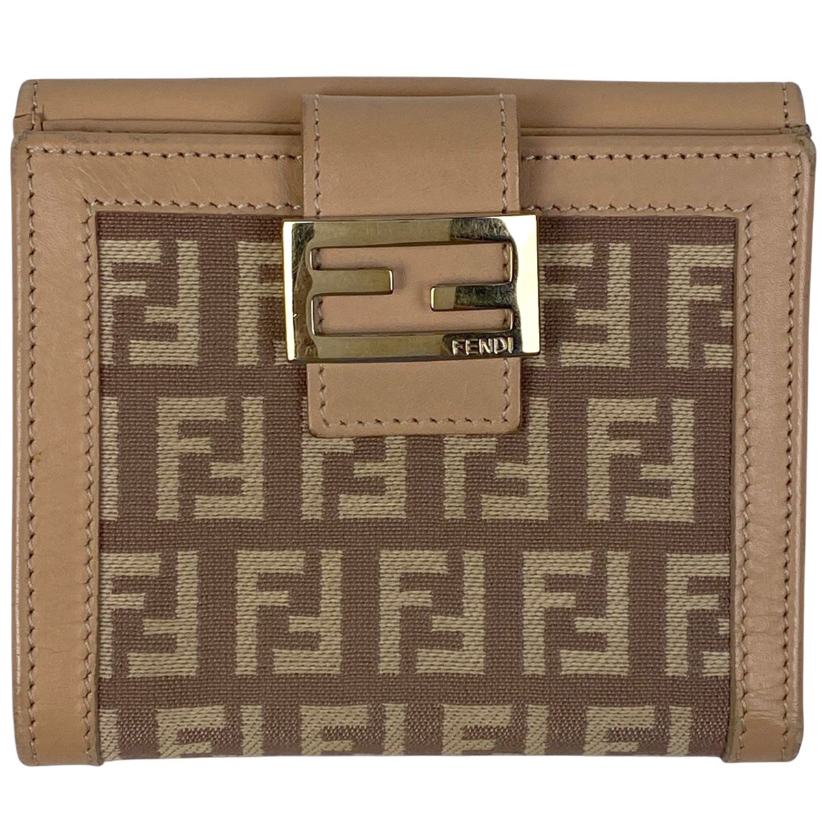 フェンディ FENDI ズッキーノ柄 二つ折り 財布 札入れ 小銭入れ 二つ折り財布 キャンバス ピンクベージュ 8M0188 レディース