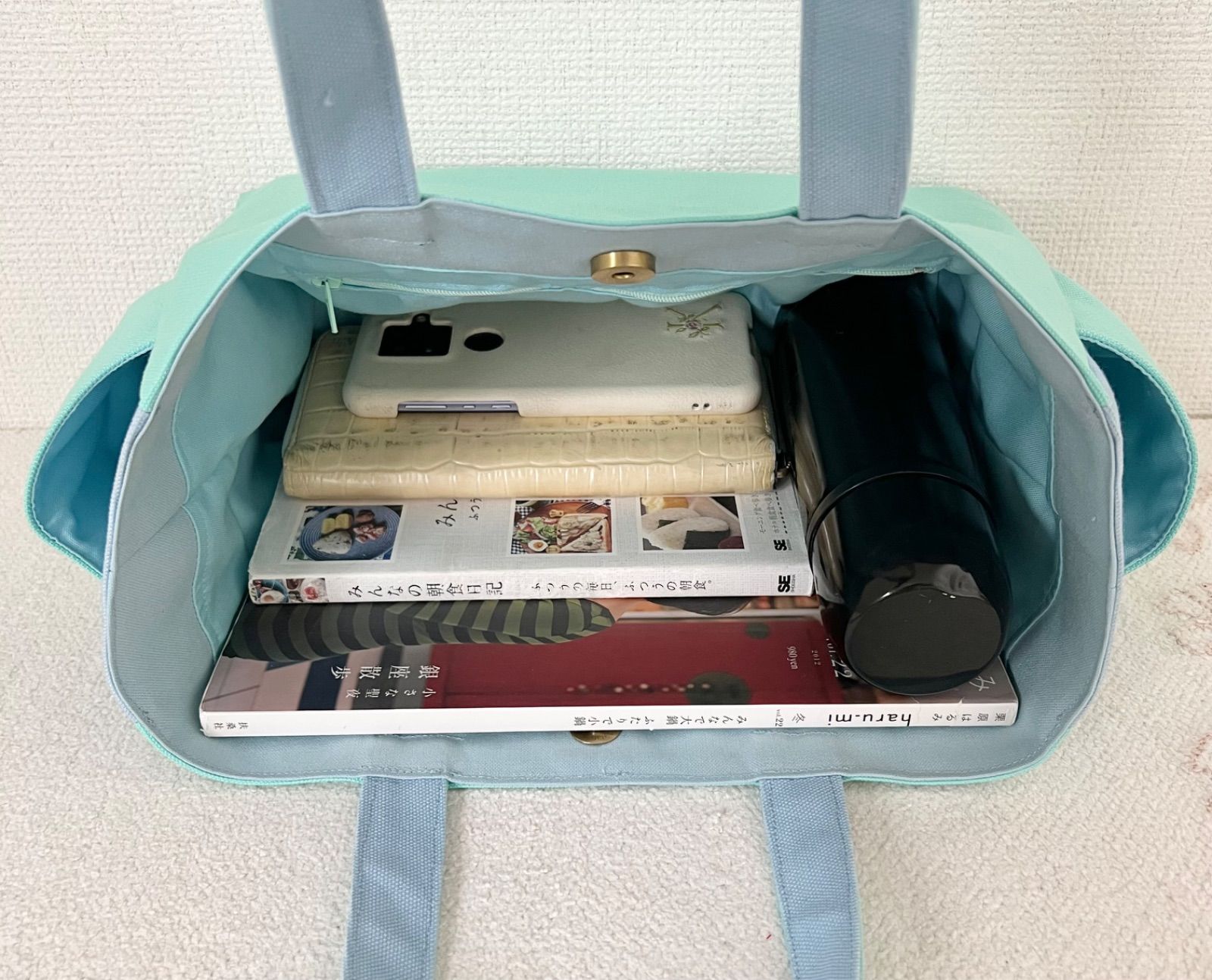Mサイズ】ホライズン＆アクアブルー 手提げバッグ トートバッグ