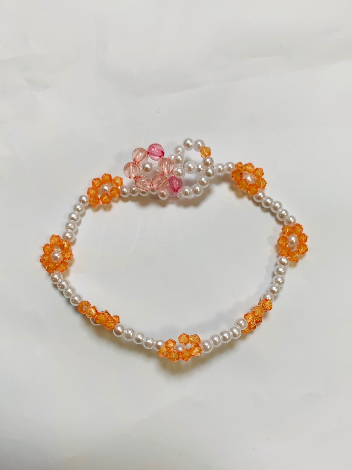 【Ｂ-216】 キャラメル ビーズブレスレット ハンドメイド 韓国 お花 B-216】 キャラメル ビーズブレスレット ハンドメイド 韓国