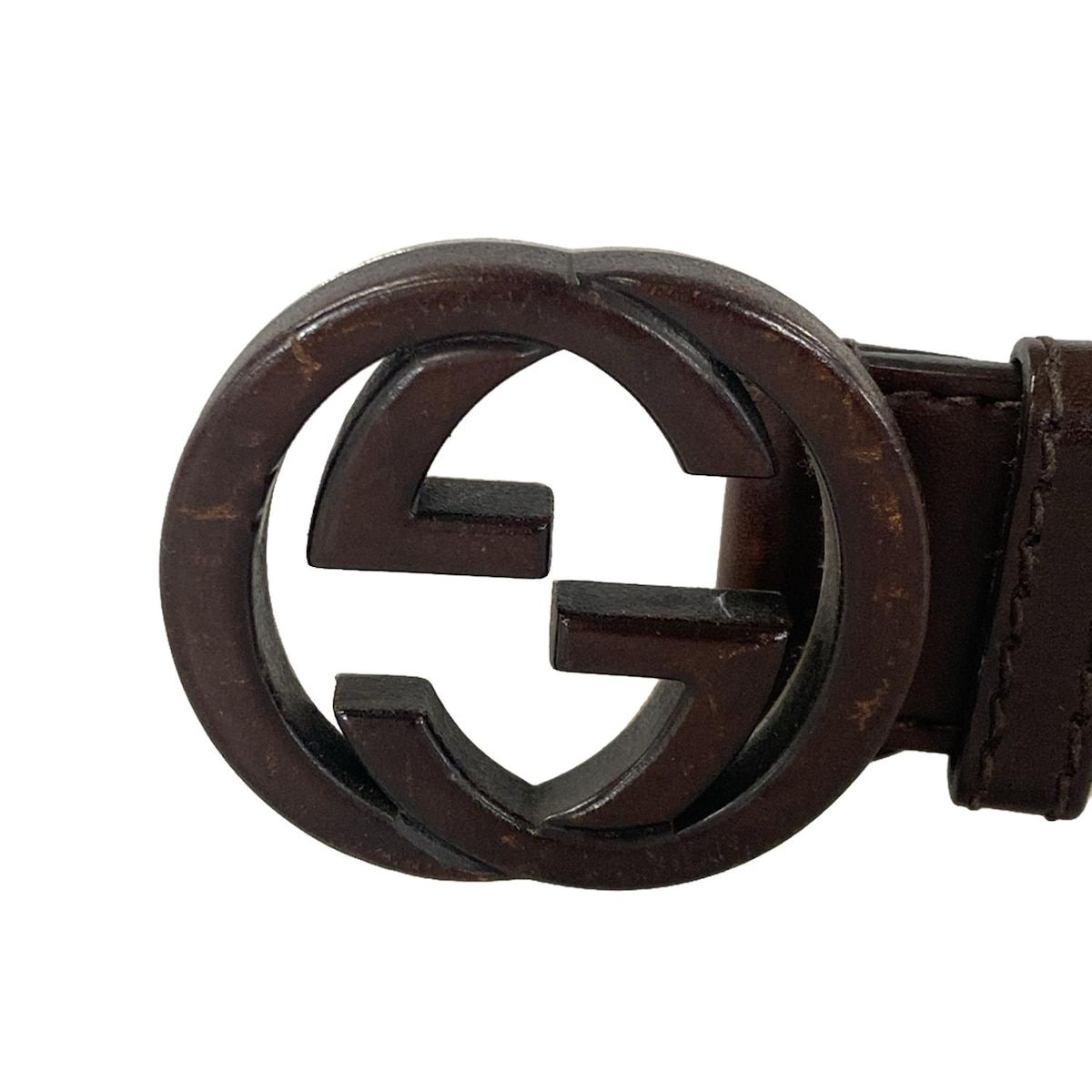 【美品】グッチ Gバックル 細ベルト ゴールド ダークブラウン イタリア製 GUCCI (グッチ) ダブルG ゴールドバックル リバーシブル ベルト