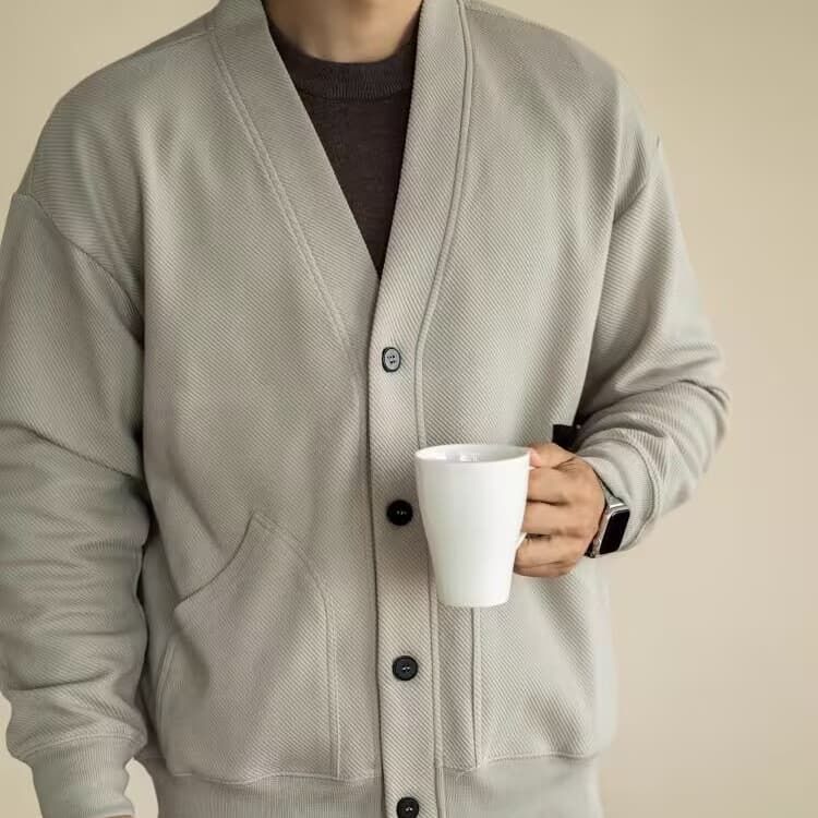 ジャケット メンズ 長袖 Vネック ボタン 斜めストライプ カーディガン リブ袖 無地 ポケット付き トップス ライトアウター 羽織 ストレッチ性 おしゃれ きれいめ カッコイイ 通勤 通学 シンプル hanbin55