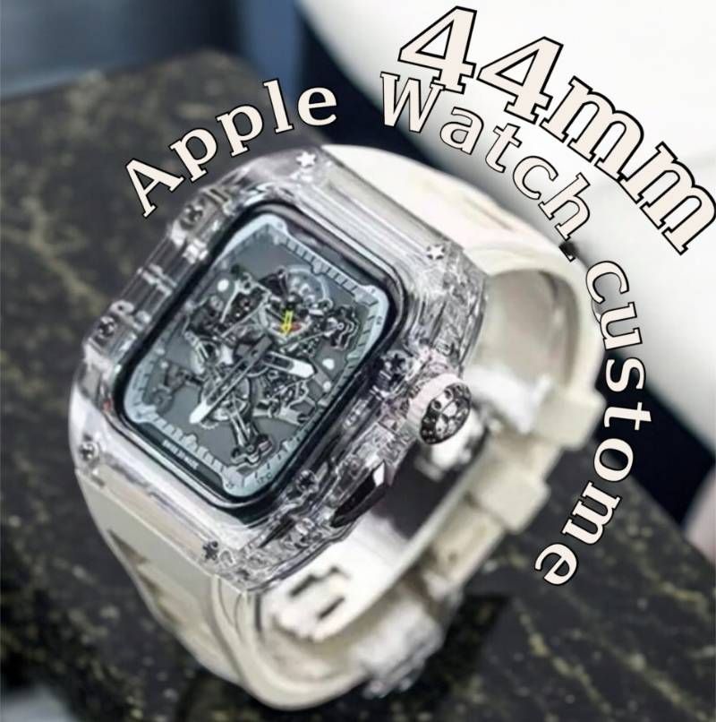 サンドホワイトシルバー AppleWatchカバーケース 脱着 簡単 保護 カスタム ベルト ラバー バンド ４４ｍｍ アップルウォッチ対応