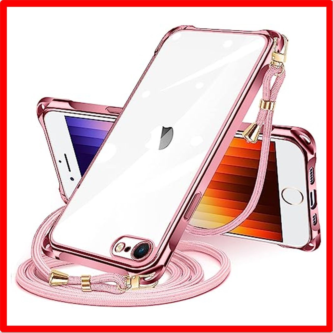 【最新作，セール】【匿名配送】 iPhone7/8/se2/se3_ローズゴールド iPhone SE 第3/2世代 7 8 用 ケース クリア ショルダー iphonese 7 ソフト・ハードケース