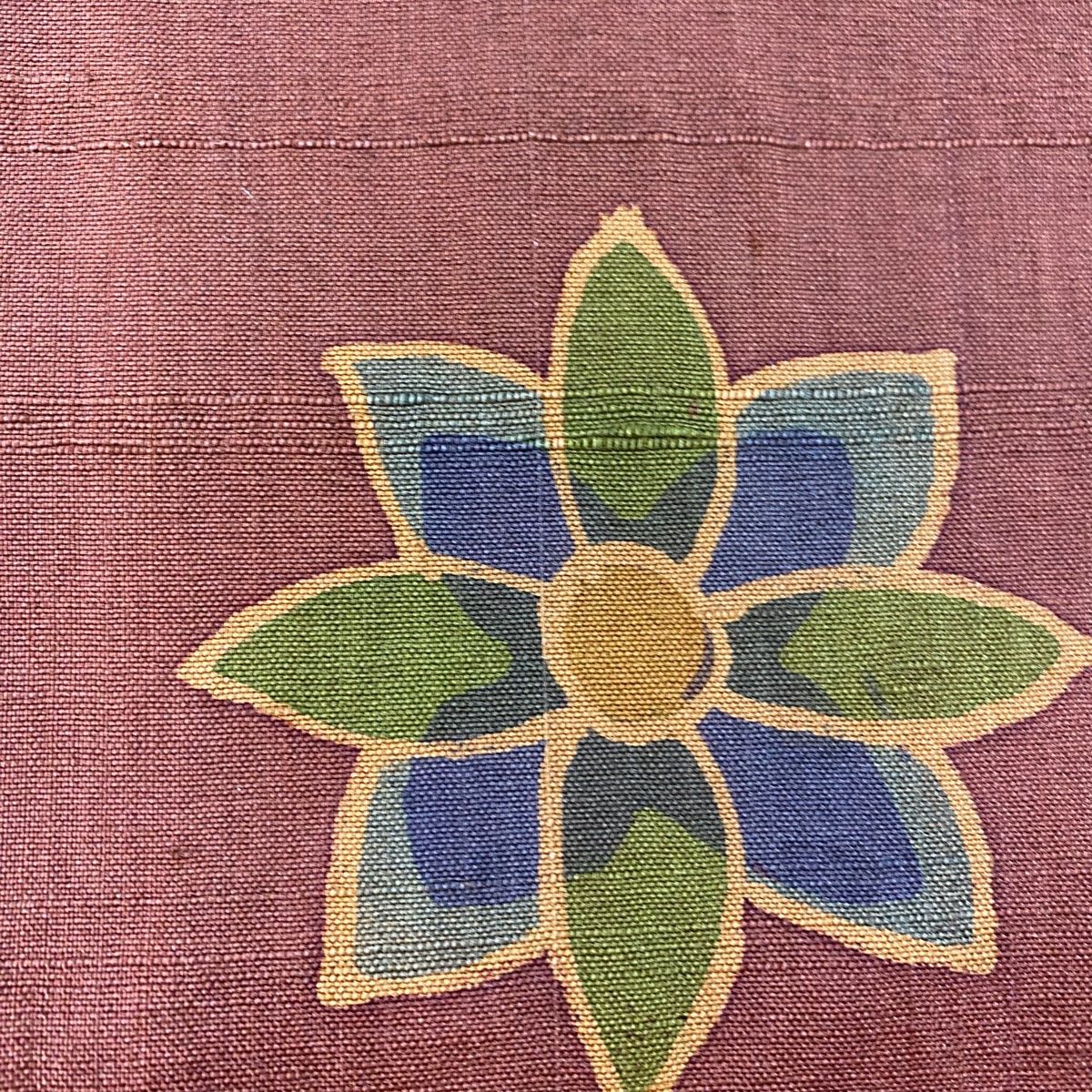 袋帯 美品 秀品 紬地 華文 刺繍 赤茶 お太鼓柄 正絹 【中古