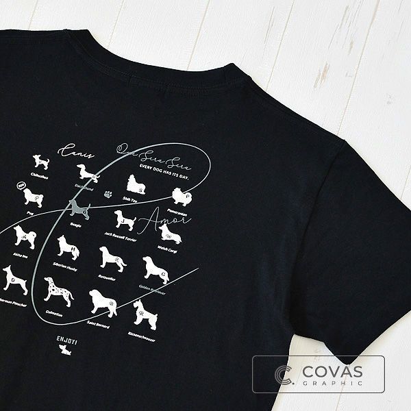COVAS　半袖Tシャツ　”ドッグ図鑑”　ブラック　303005-19