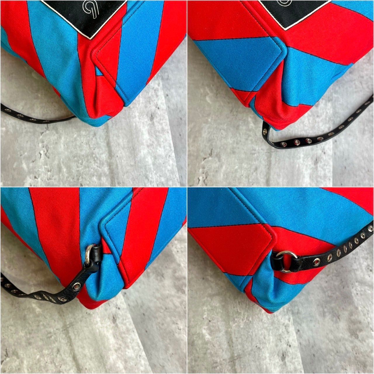 ✨良品✨MIUMIU ミュウミュウ ハンドバッグ 3way リュックサック バッグパック ナップサック ボーダー ロゴシルバー金具 レザー キャンバス  レッド ブルー 赤色 青色 レディース - メルカリ