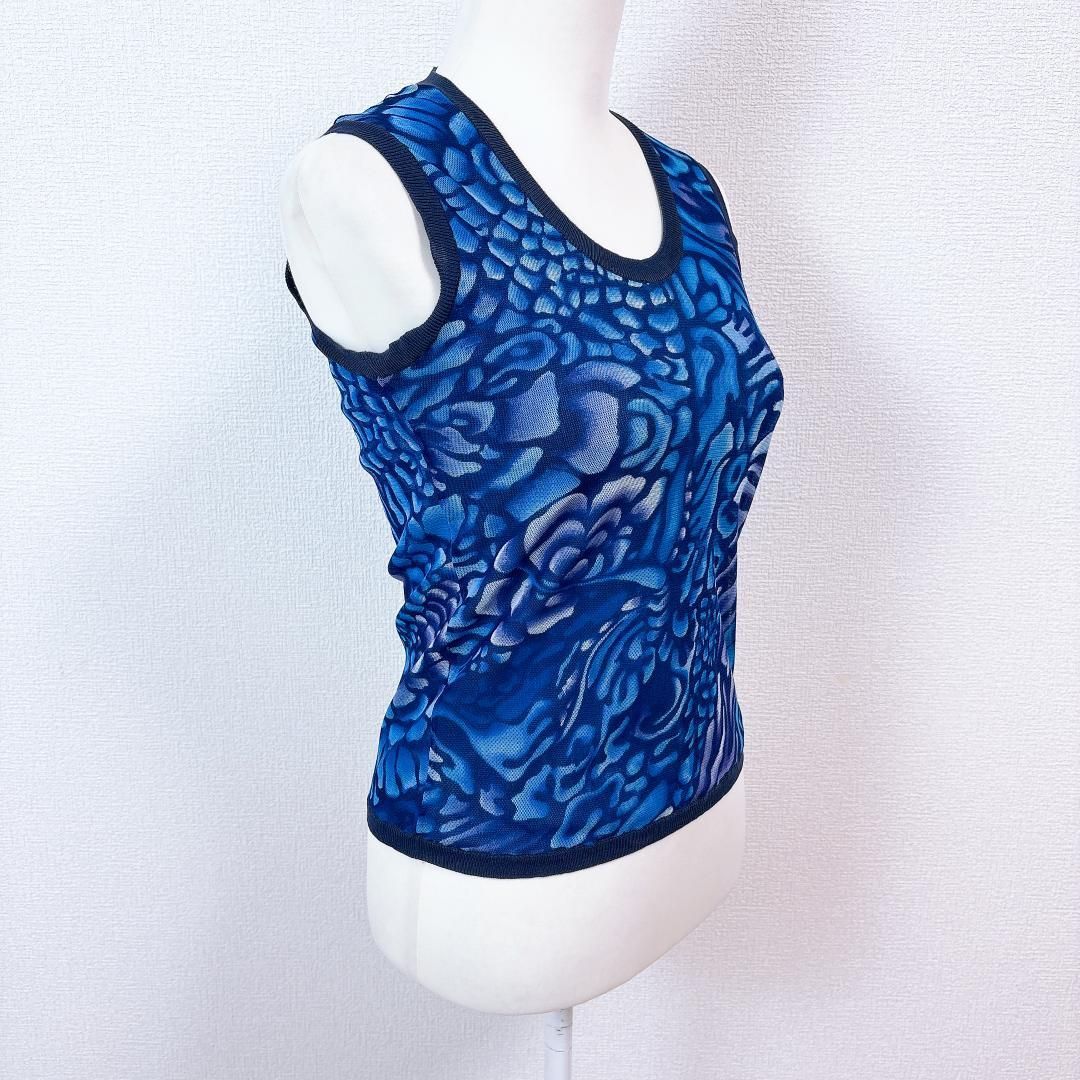 ヴィヴィアンタム ノースリーブレースカットソー 総柄 ブルー