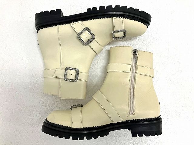 ジミーチュウ JIMMY CHOO ビジュー装飾バックル レザーショート