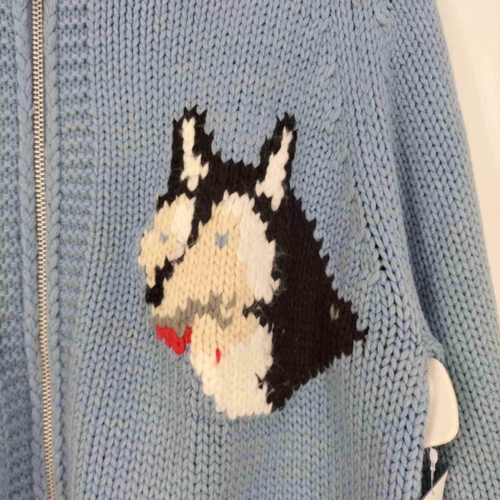 フリークスストア FREAKS STORE ALASKA ウルフ刺繍 ローゲージ ジップ 