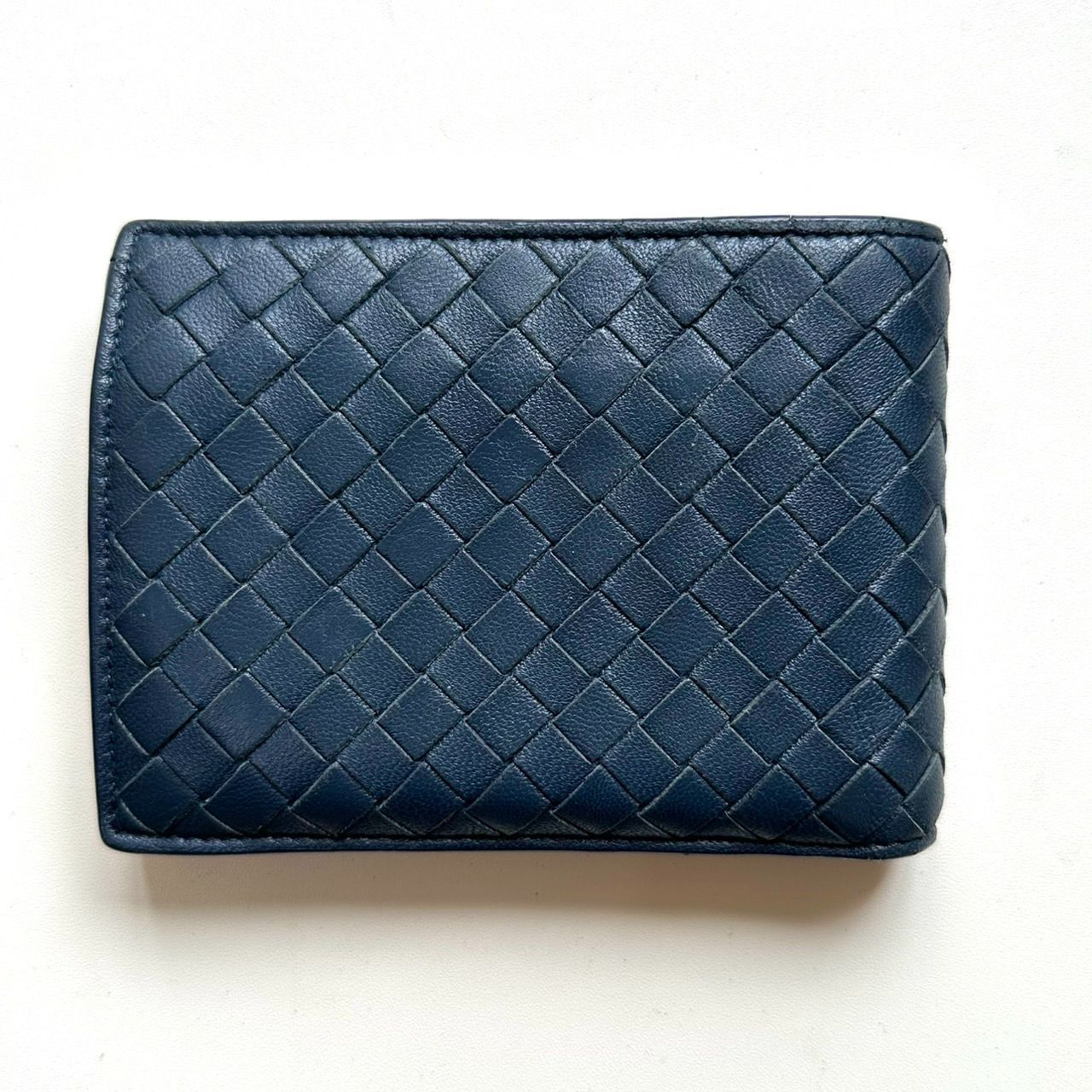 【箱付き】Bottega Veneta 二つ折り財布 ネイビー イントレチャート ボッテガヴェネタ BOTTEGA VENETA 二つ折り財布 イントレ