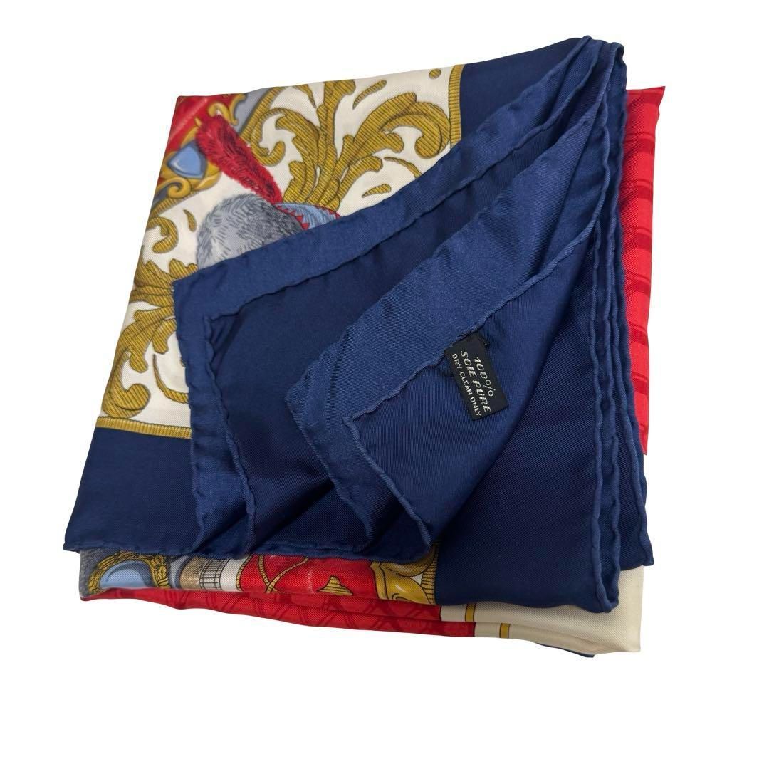 CELINE イタリア製 大判 スカーフ レッド ネイビー 総柄 シルク CELINE セリーヌ 大判 シルクスカーフ 総柄 イタリア ネイビー