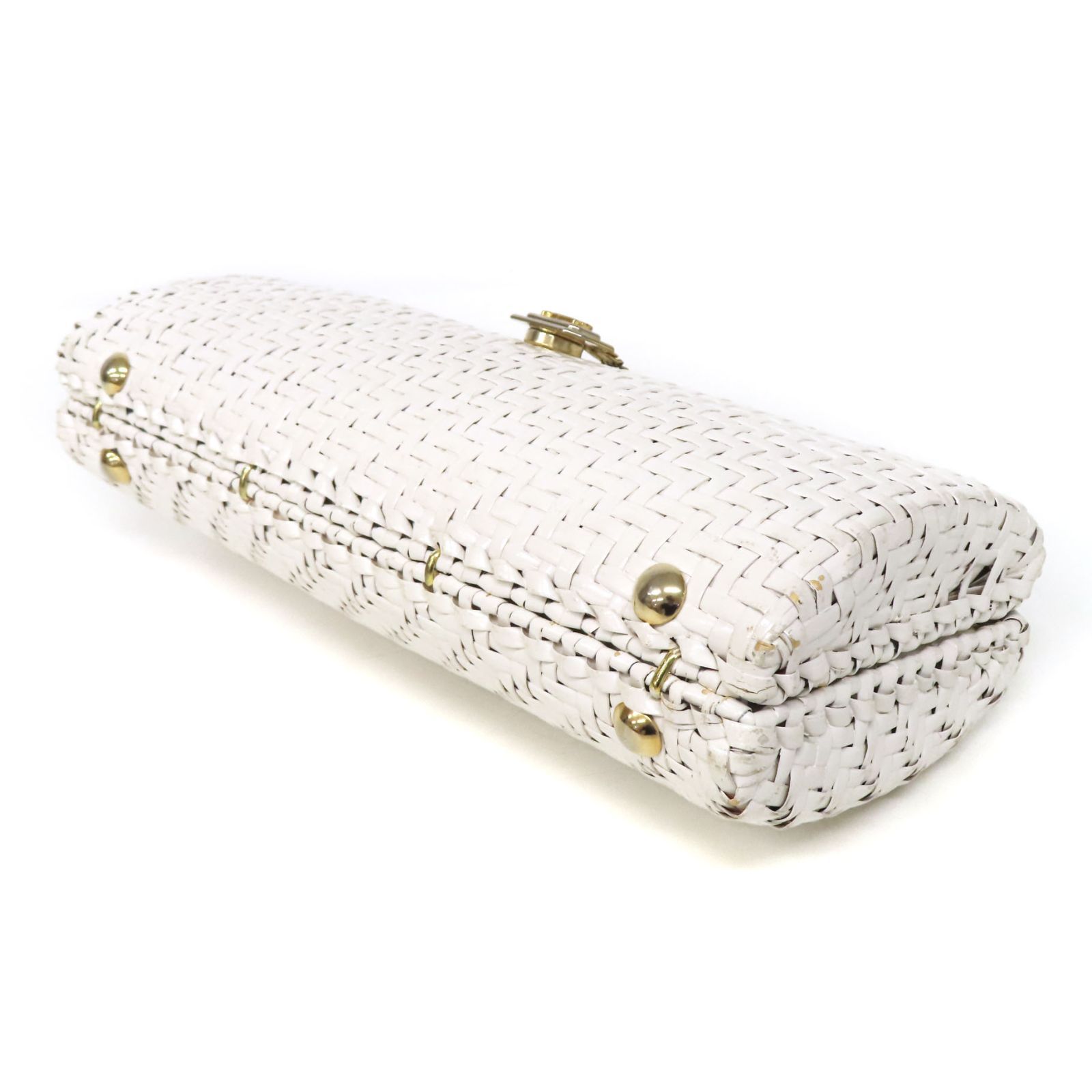 oe25106 Courreges クレージュ 美品 ロゴ金具 籐 編み込み ラタン 