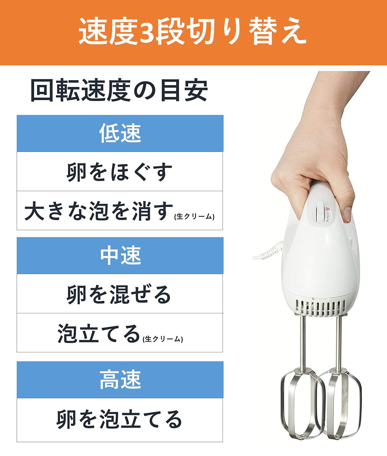 生活家電 パナソニック ハンドミキサー 泡立て器 速度3段切り替え機能