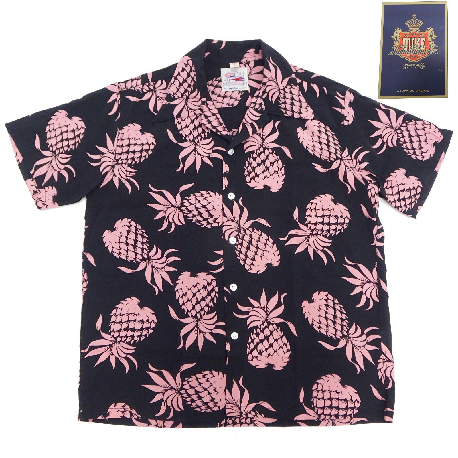 DK36201 デューク・カハナモク スペシャルエディション アロハシャツ パイナップル Duke Kahanamoku Duke's Pineapple メンズ ハワイアンシャツ 半袖シャツ 箱入り 東洋エンター  219 ブラック 新品 アメカジショップ