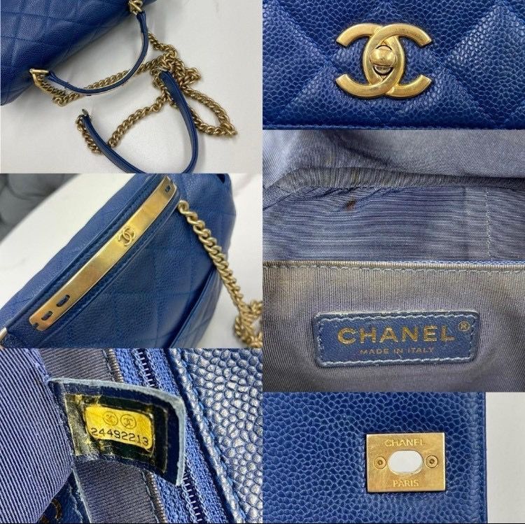 シャネル　マトラッセ　キャビアスキン　青　2way　ショルダーバッグ　24番台 シャネル マトラッセ キャビアスキン 青 2way ショルダーバッグ 24番台