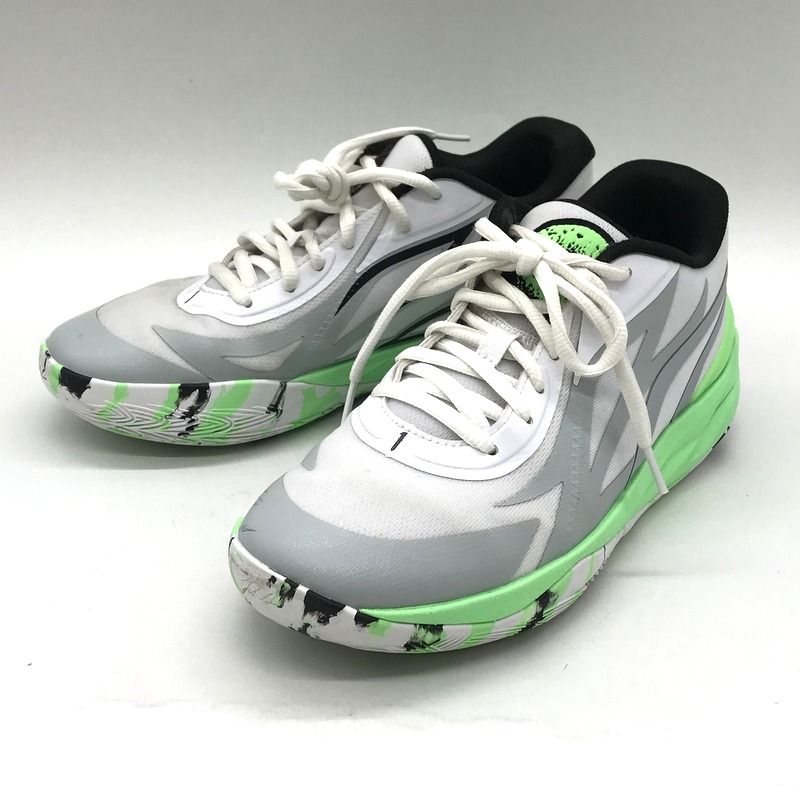 PUMA スニーカー MB.02 LO LaMel-O ELEKTRO GREEN-PUMA WHITE 379408-01 ラメロボール 26.5cm ホワイト グレー  プーマ 靴 B11404◆