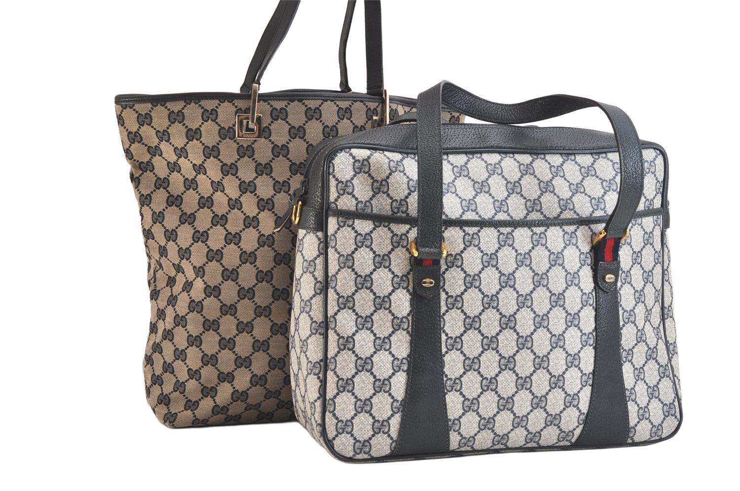 GUCCI グッチ 2Way ショルダートートバッグ GGキャンバス ピーブイシー 0021098 ブラック ネイビー 2セット 2443N