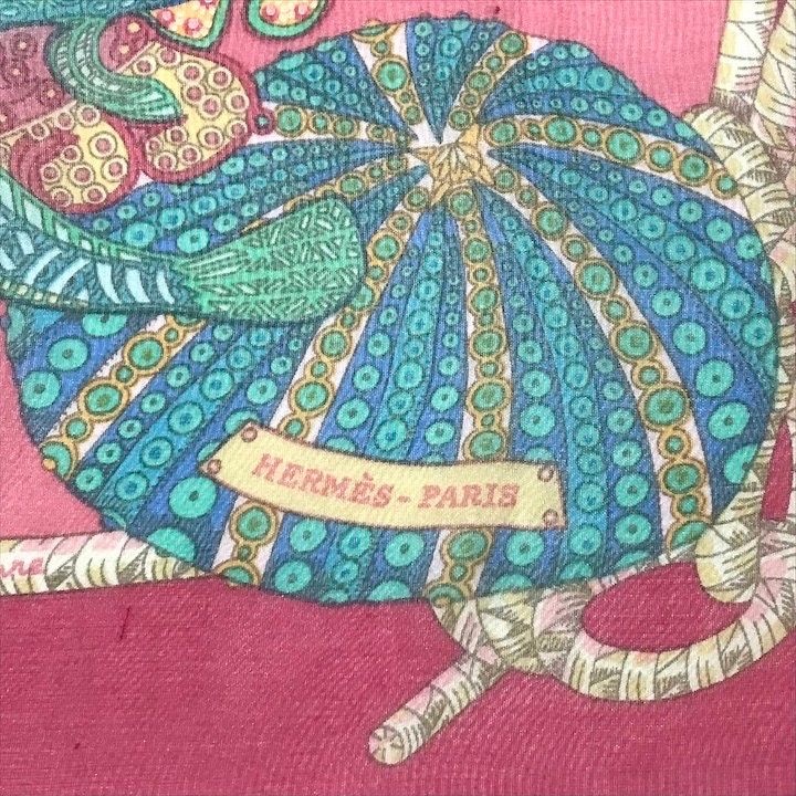 展示品 HERMES エルメス カレ90 シルク100％ スカーフ シースルー 深海