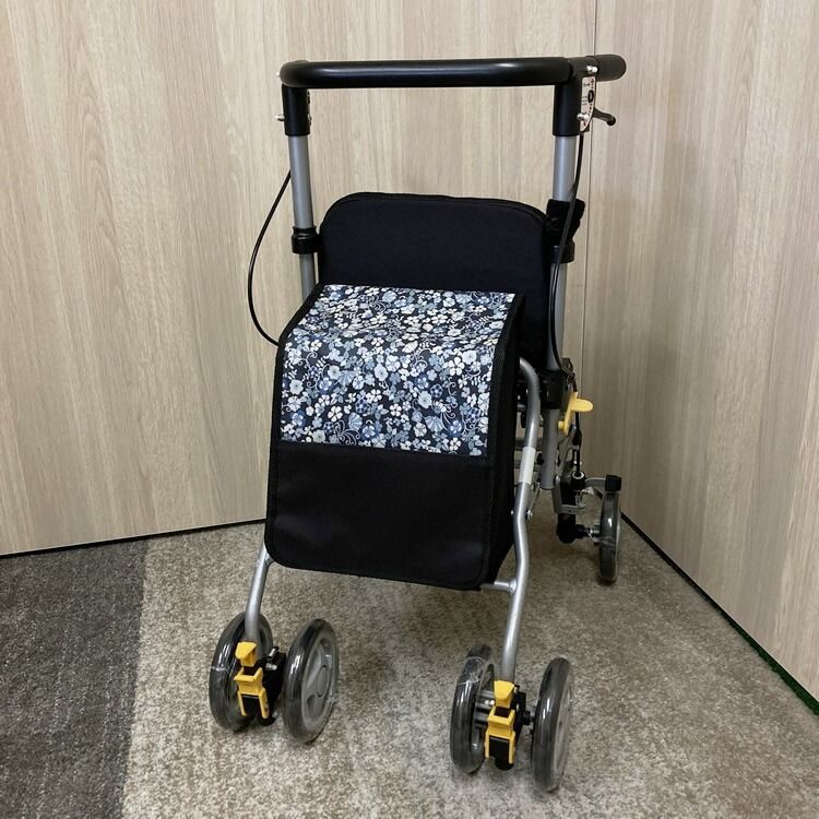 中古】C-078 4輪歩行車 島製作所 シンフォニーSPスリム 花柄紺 歩行器