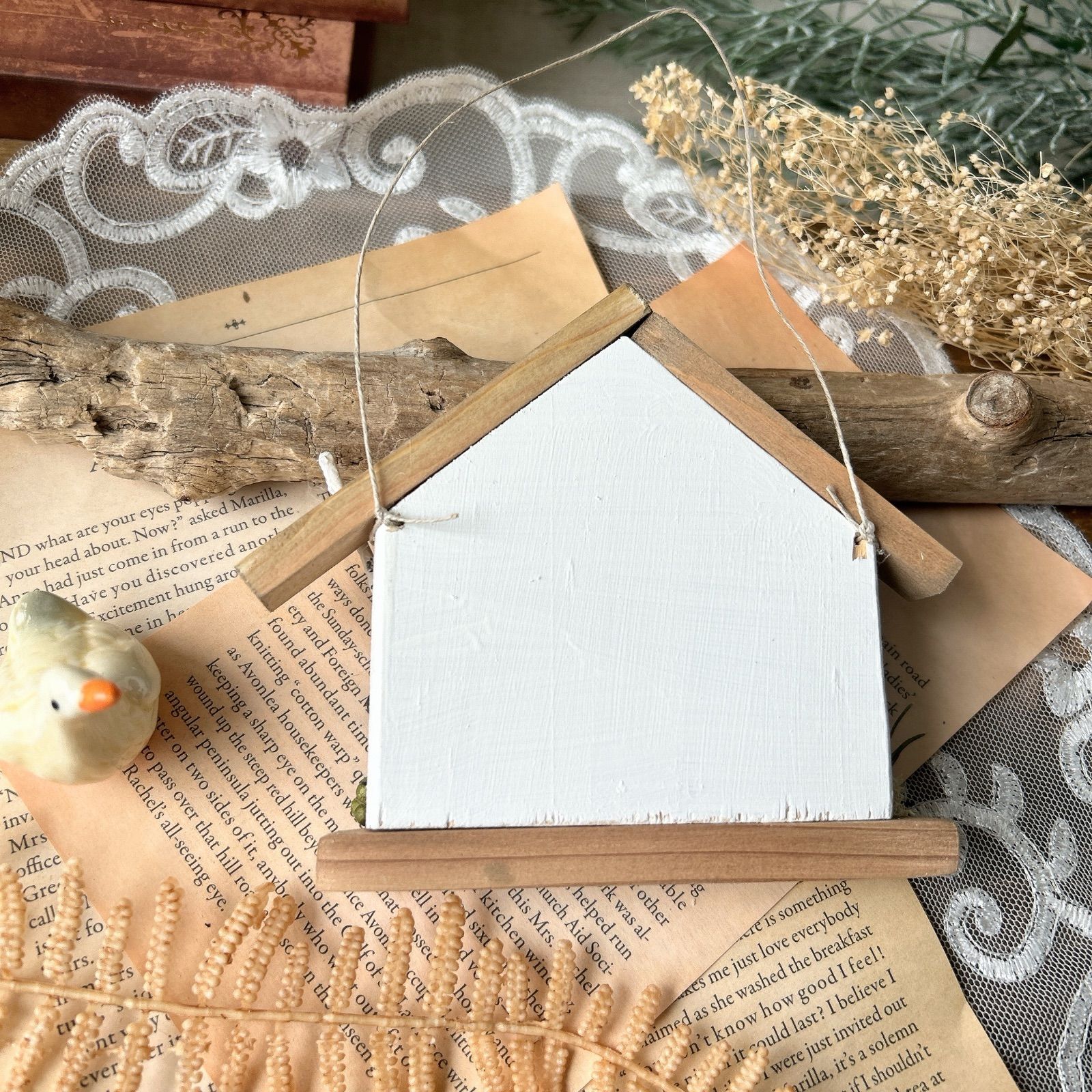 No.169 木製 木のおうち ミニサイズ リース 木の実 インテリア雑貨