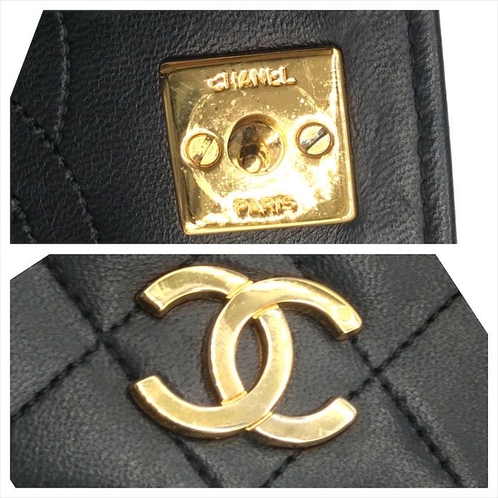 良品 CHANEL シャネル ココマーク マトラッセ プッシュロック ラムスキン チェーン ショルダー バッグ ブラック レディース k5588 CHANEL（シャネル） マトラッセ ココマーク プッシュロック チェーン
