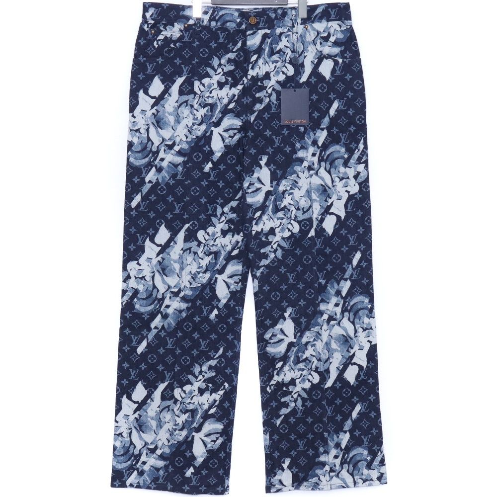 専用ルイヴィトン デニムパンツ ジーンズ ストレート モノグラム柄 38 ブルー LOUIS VUITTON ポケットモノグラム ストレート デニムパンツ 38 ブルー