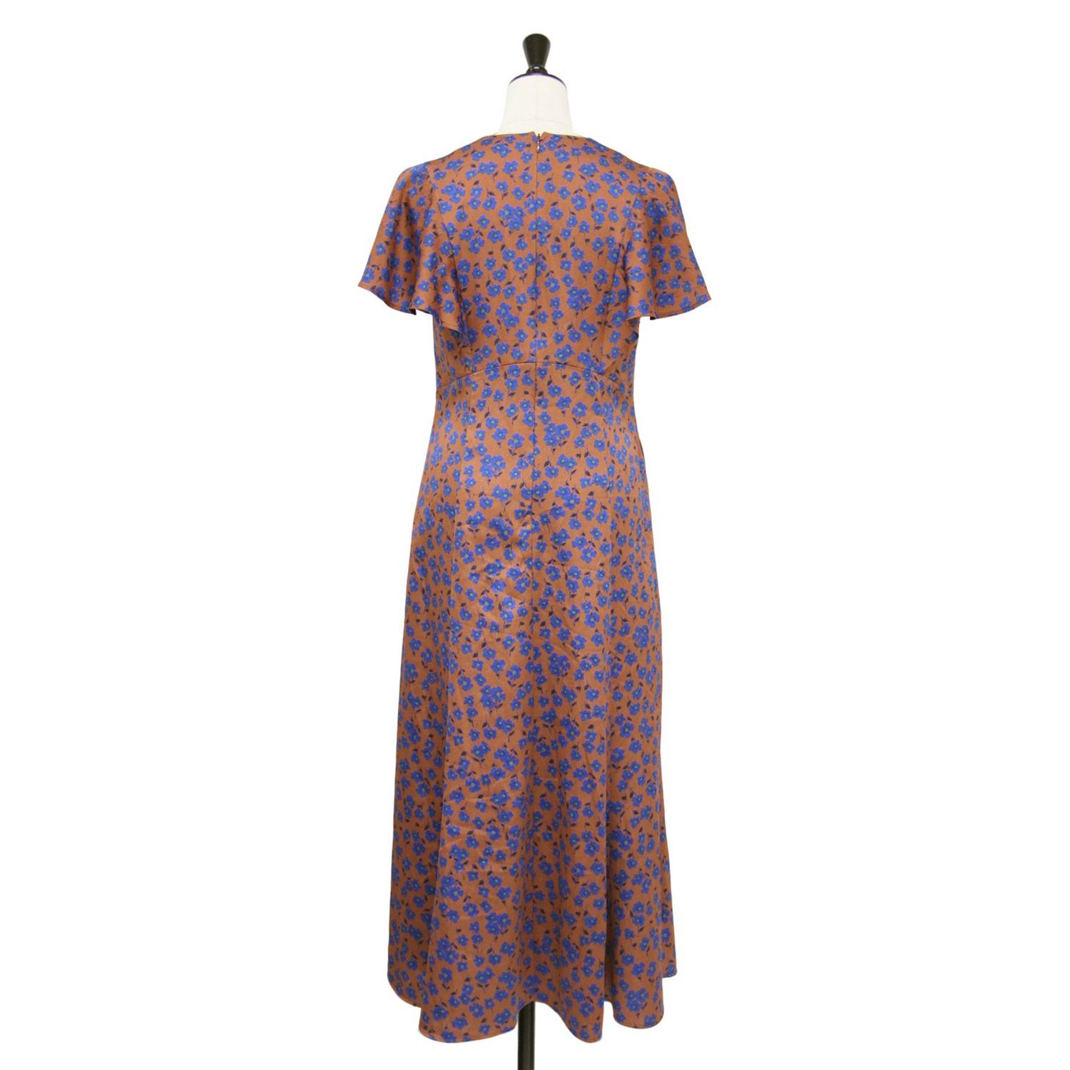 Ballsey ボールジー ワンピース ブラウン サイズ 34 7号 24春夏 スピアワートプリント フ スリーブ ワンピース ドレス ロング丈 Vネック マーメイド 花柄 トップス レディース