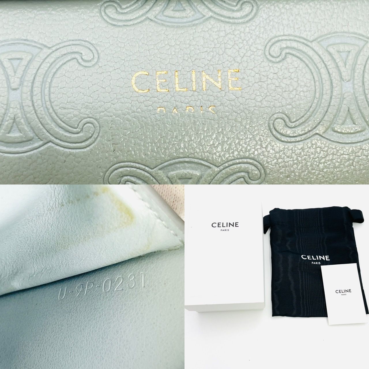 セリーヌ CELINE トリオンフ ミニ財布 グレー 三つ折り財布 レザー