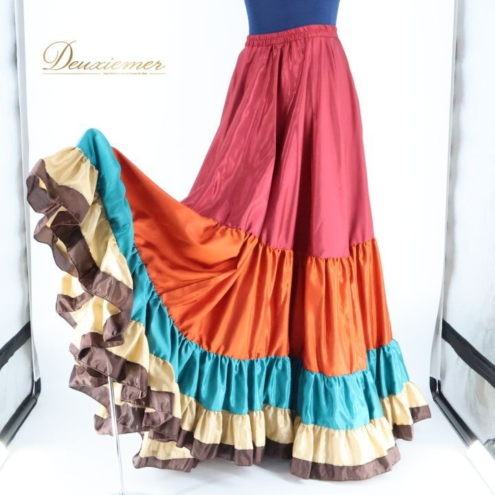 ベリーダンス 衣装 ジプシースカート 25ヤード バーヌローサ レッド系 赤 朱色 ブルー系 水色 クリーム色 ロング フリル BANU ROSA ボリューム コスチューム 練習 発表会 イベント カラフル ダンス衣装 おしゃれ かわいい バーヌローサスカート LLC-HASEGAWATOSO_COM