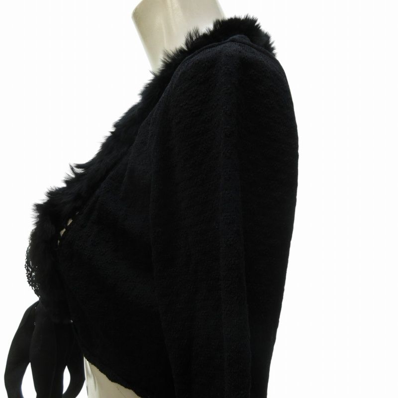 美品》EPOCA レッキスファー ラビット ニットコート ラムレザーベルト