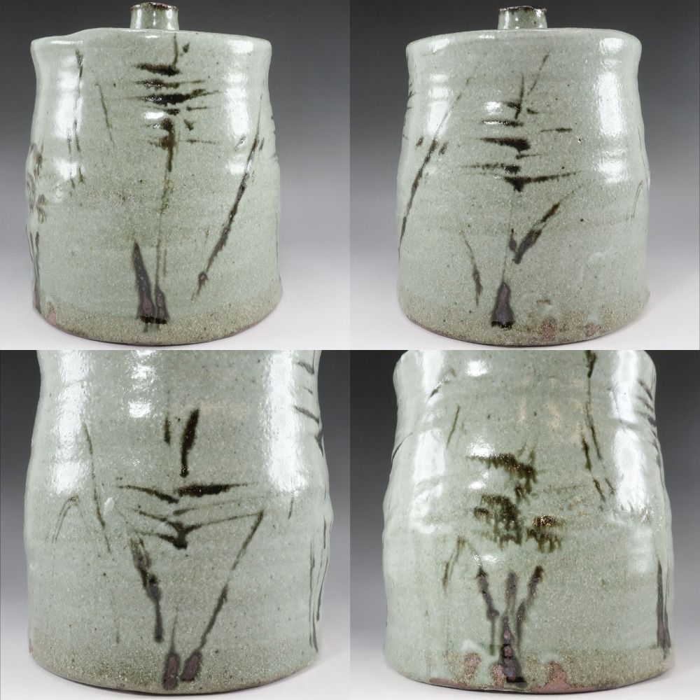 灰釉鉄絵すすき水指 替漆蓋付