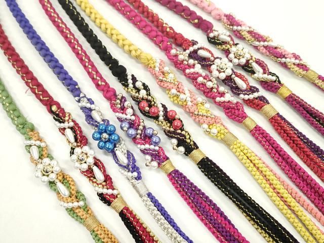 平和屋着物●和装小物 振袖用飾り付き帯締め１０本セット パール 花 金銀糸 CAAX8206ju