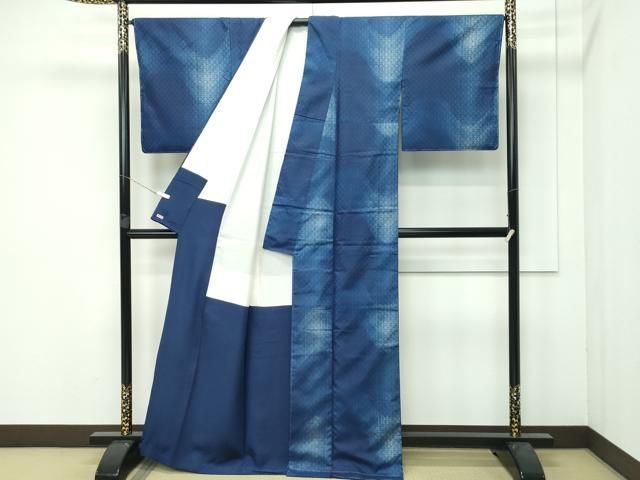 平和屋本店 超 日本工芸会正会員 秋山眞和 綾の手紬 手織 本藍染 三越扱い 証紙付き CZAA3835s5