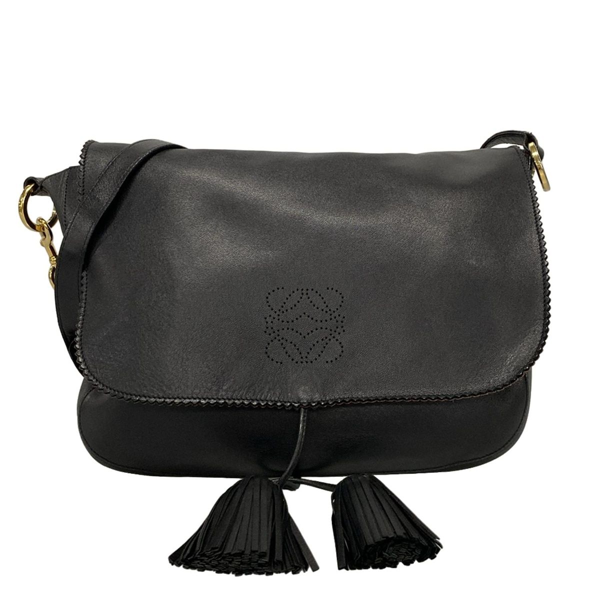 LOEWE ロエベ ショルダーバッグ - 315.82.E29 黒 タッセル|アナグラムパンチング レザー