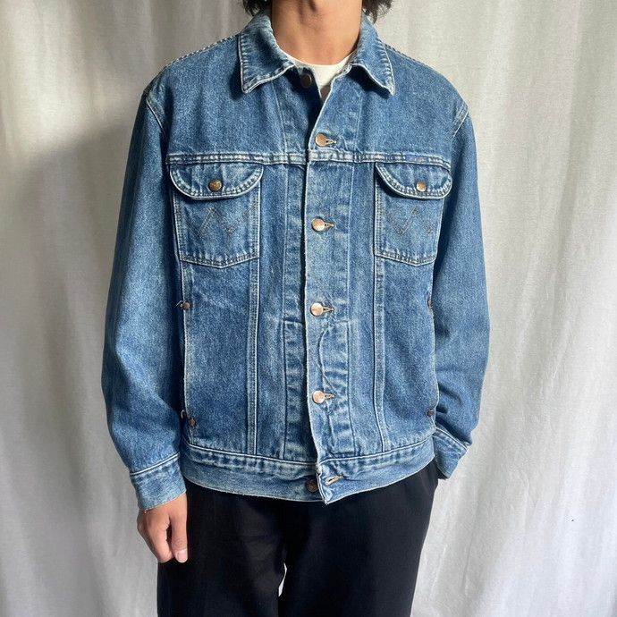 80年代 USA製 Wranglerラングラーデニムジャケット アメカジ ブルー 80年代 Wrangler ラングラー デニムジャケット ペイント メンズL