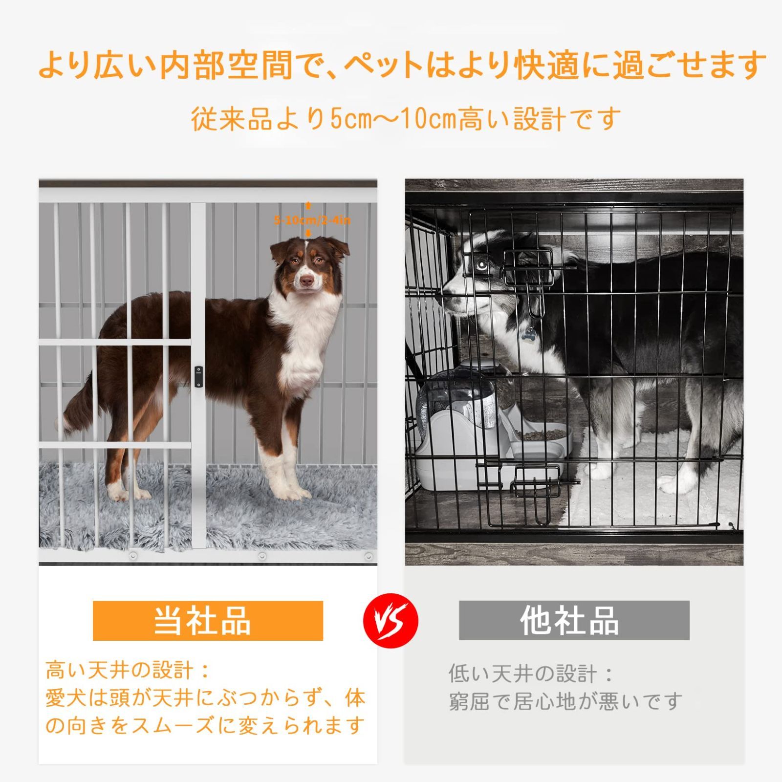 犬用ケージ 屋根付き 小型犬 中型犬 大型 白 頑丈 トレー付き 犬ケージ