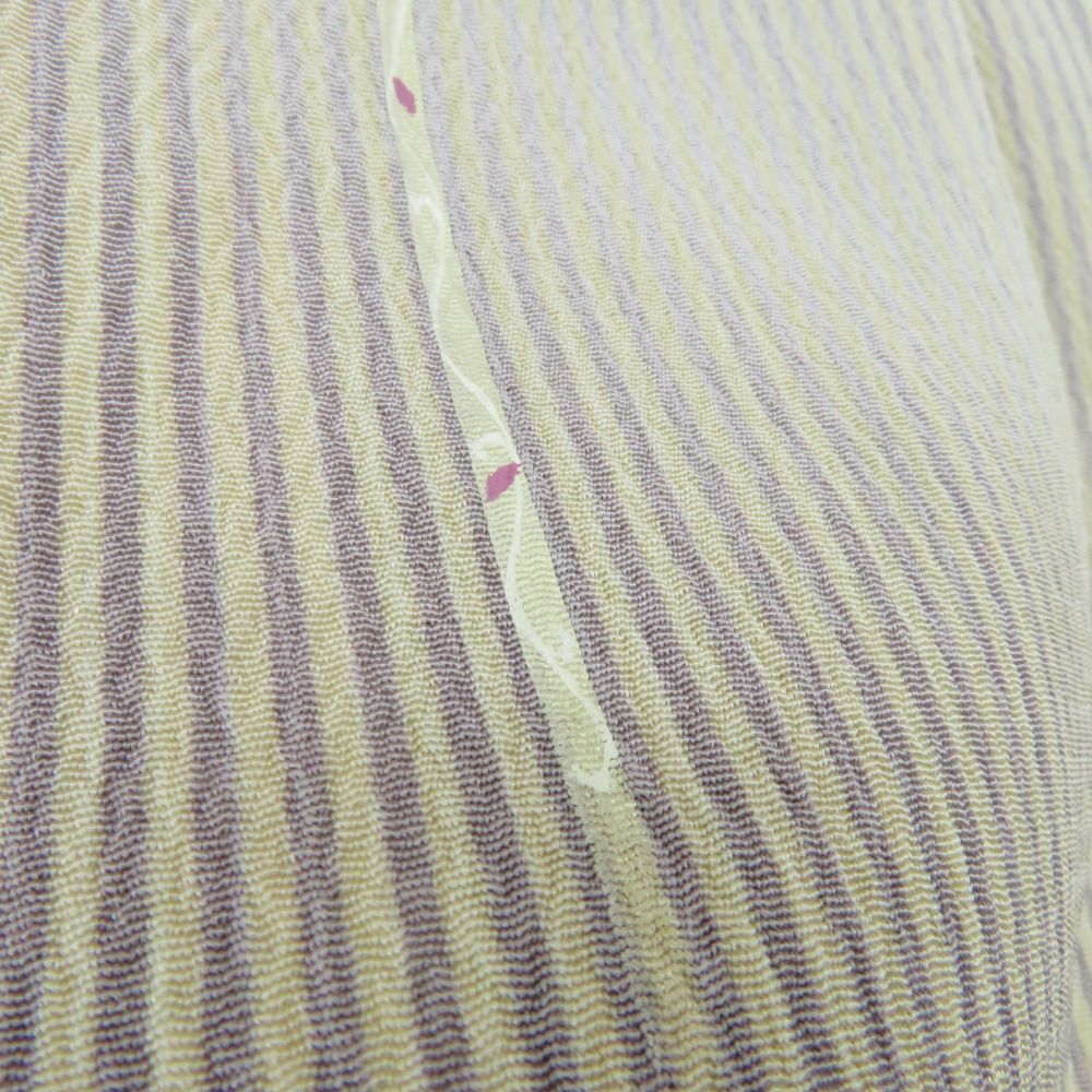 訪問着 縞に唐花文様 グレー色 紫ぼかし 袷 広衿 正絹 紋なし 仕立て上がり着物 身丈152cm 訪問着 縞に唐花文様 グレー色 紫ぼかし 袷 広衿 正絹 紋なし 仕立て