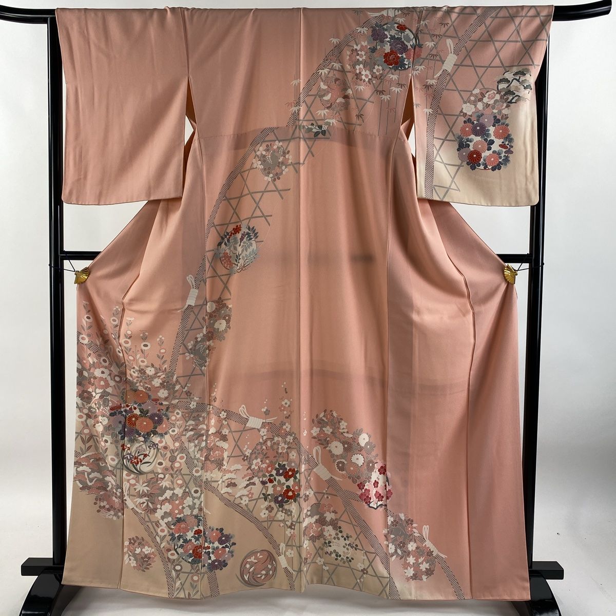 ★専用★未使用品 訪問着 枝花 くすみ紫 枝花 綸子 金彩 身丈162.0cm 訪問着 身丈172cm 裄丈69cm L 袷 枝花 金銀彩 ぼかし 灰緑 正絹