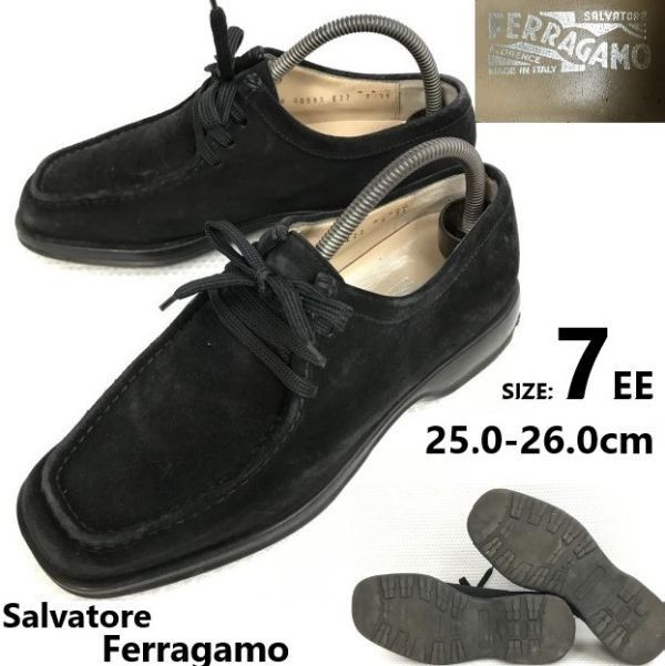 Salvatore Ferragamo/フェラガモスエード本革/レザーシューズ【7/25.0-25.5-26.0/black/黒】ローブーツ/ビジネス/Leather/Dress shoesbC-175