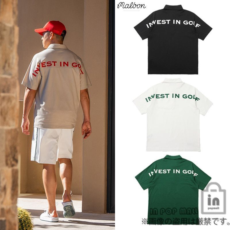 malbon golf マルボンゴルフ ポロシャツ ゴルフウェア 半袖 レディース スポーティー ゴルフ 練習用 レディース メンズ人気 通気性 吸汗速乾 ブラック ホワイト カーキ グリーン