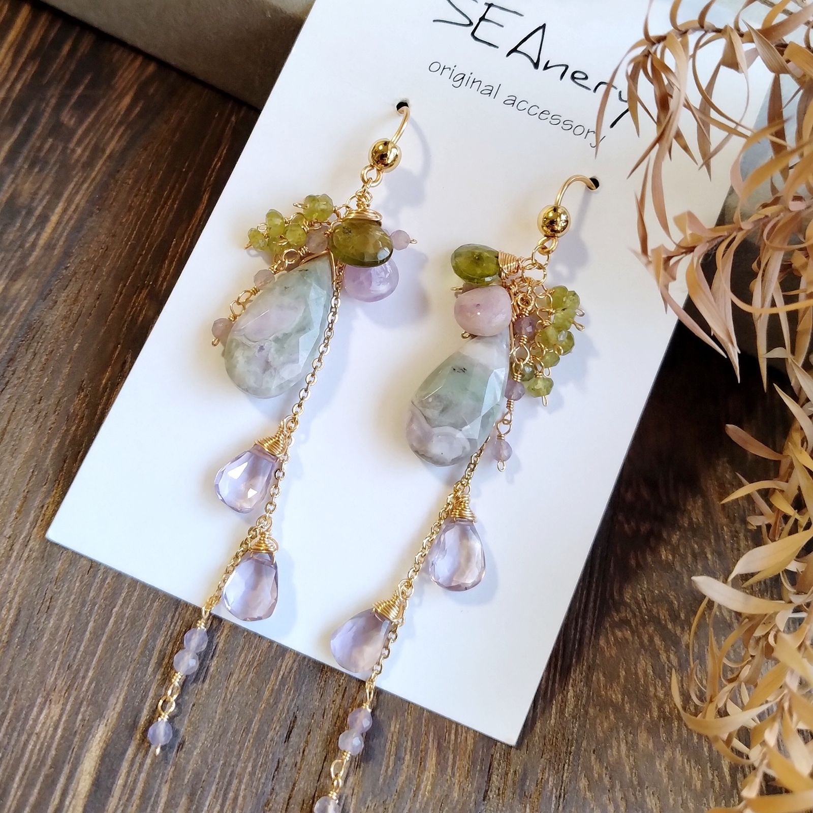 ラブラドライト ファシーシェイプ＆タンザナイトのピアス他 14kgf